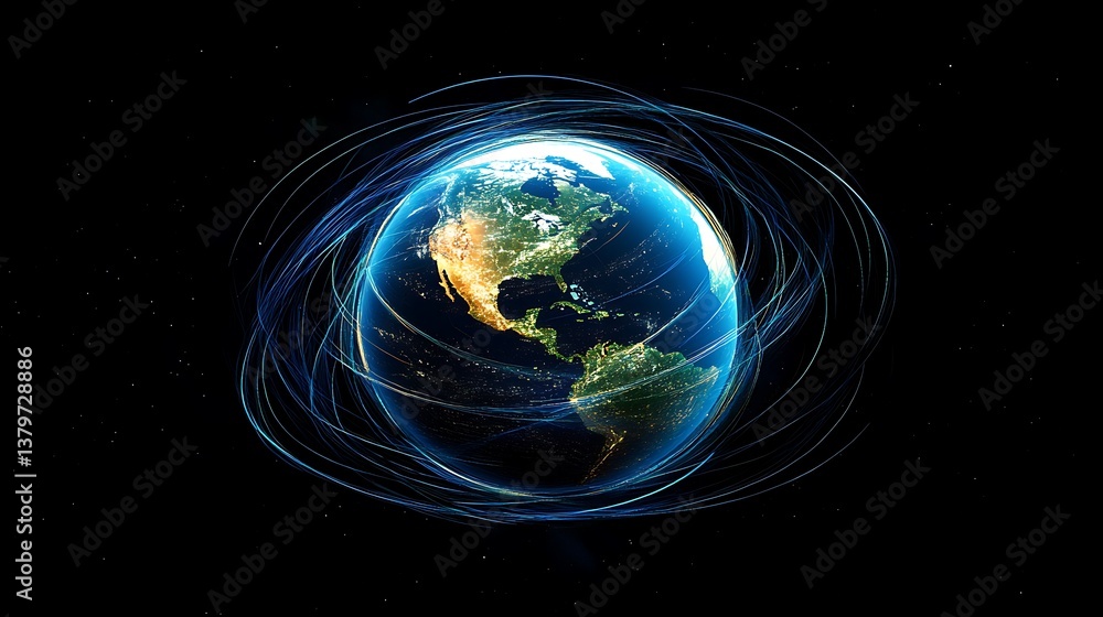 Canvas Prints planet earth in space , binary code technology , glowing sphere on black background