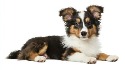 Fototapeta premium Adorable Shetland Sheepdog Puppy Lying Down
