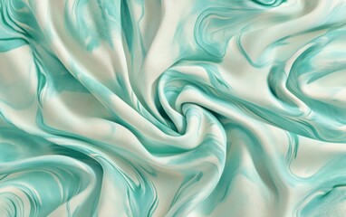 Fototapeta premium Swirling Silk Fabric with Abstract Pattern in Light Turquoise and White