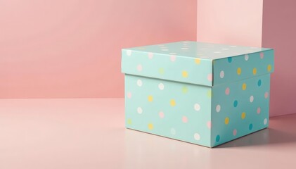 Pastel colored boxes with polka dots and stripes, backdrop, present, spring