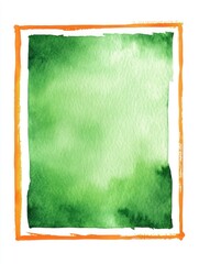 Green Watercolor Wash Texture with Orange Frame for Creative Projects