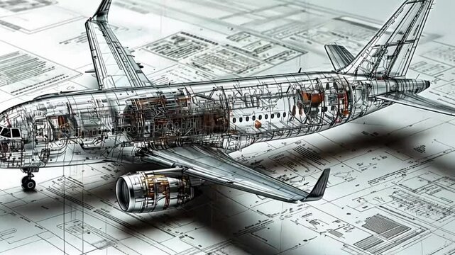 Detailed Airplane Model on Technical Drawings