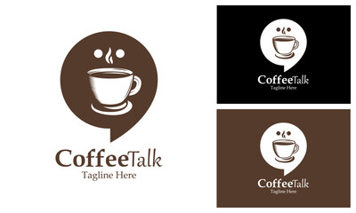 Coffee Talk Logo Design With Smoke and Bubble For Coffee Shop or cafe.  Coffee Chat Logo.