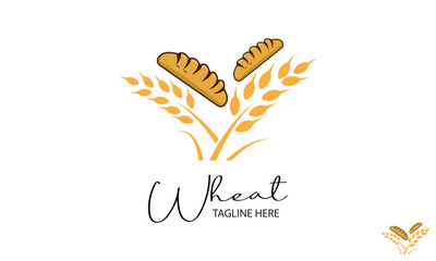 Wheat Logo Design Template With Bread. Bakery Logo Design.