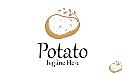 Potato Logo Design Template With Potato Creeper. Golden Potato Logo. It Is for Food Brands and Related Businesses.