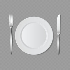 White Plate with Fork and Knife Cutlery Set Vector