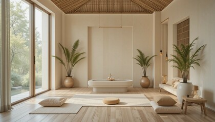 Soft-focus wellness retreats featuring mindful meditation spaces