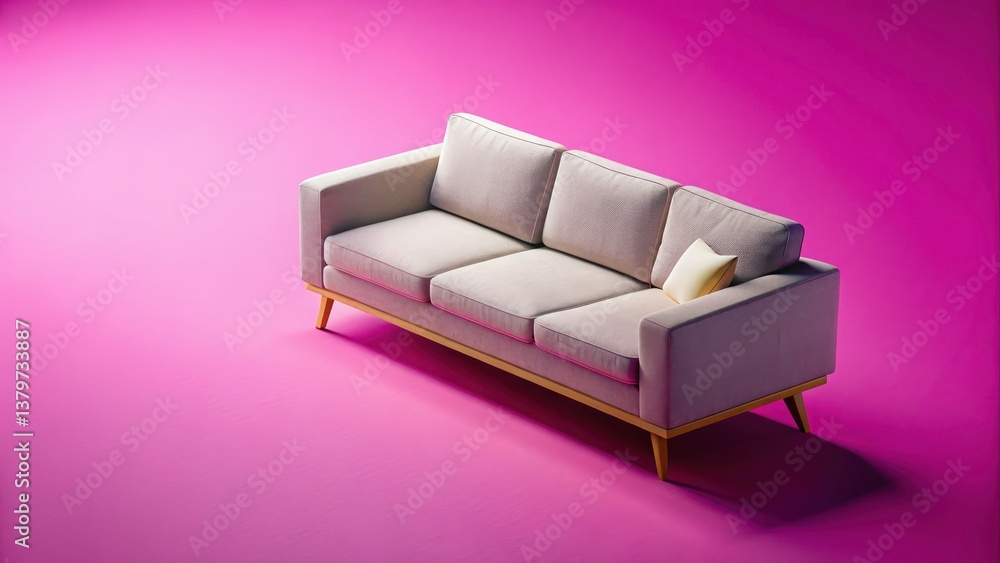 Poster isometric sofa pink background, 3d sofa rendering, isolated sofa clipping path, generative ai sofa i