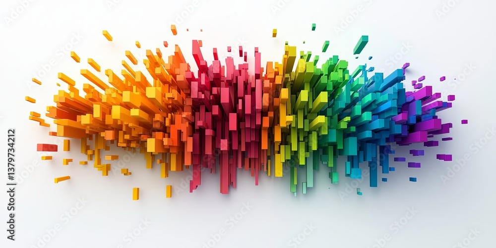 Poster a vibrant rainbow spectrum, each hue represented by a unique, bold word related to innovation, formi