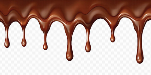 realistic dark liquid  chocolate dripping and flowing down from the top, isolated on white background