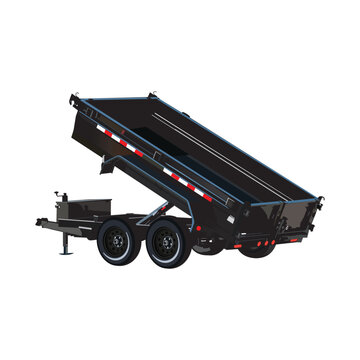 The vector logo showcases a dump trailer with two wheels, displaying strength and durability. Ideal for disposal business, rental, transportation or construction industry.