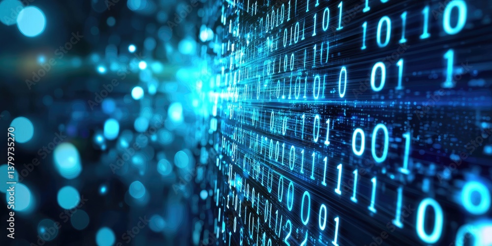 Poster A sea of binary code, in shades of electric blue, shimmered across the cold, metallic surface of a computer monitor, hinting at the vast power hidden within the matrix.