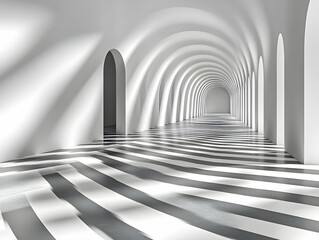 Abstract 3D White Archway Corridor
