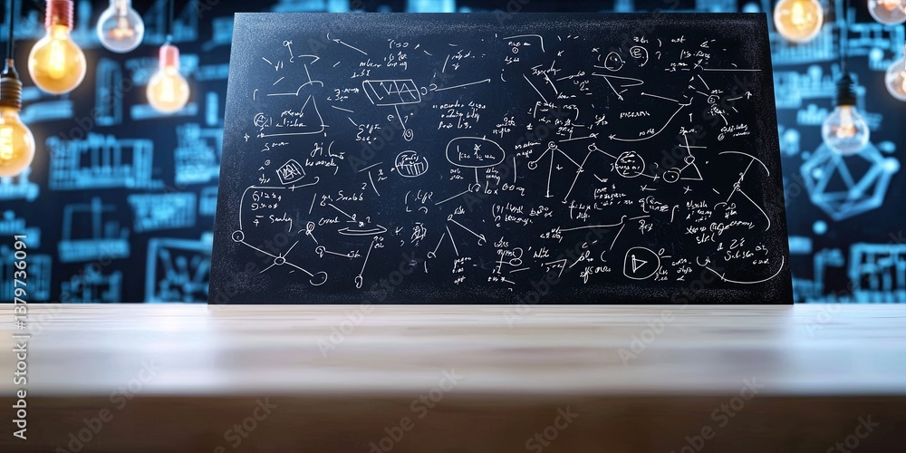 Aufkleber A pristine black chalkboard, its surface adorned with intricate formulas in physics and mathematics, a testament to the power of human intellect to unravel the mysteries