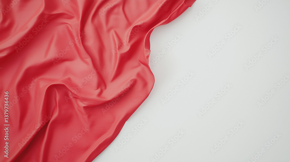 Poster vibrant fabric drapes: a close-up shot features flowing and elegant red fabric, artfully draped to c