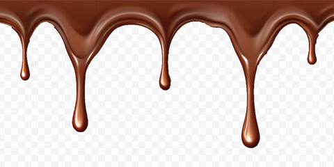 realistic dark liquid  chocolate dripping and flowing down from the top, isolated on white background