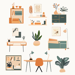 Cozy Home Office Interior – Flat Design Illustration	