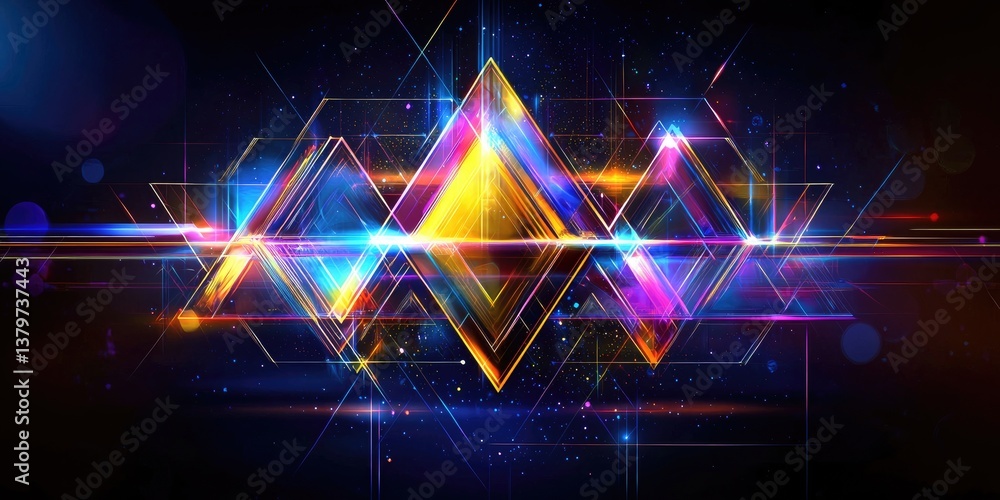 Poster a futuristic, abstract design, rendered in a blockchain-inspired style with interconnected lines, tr