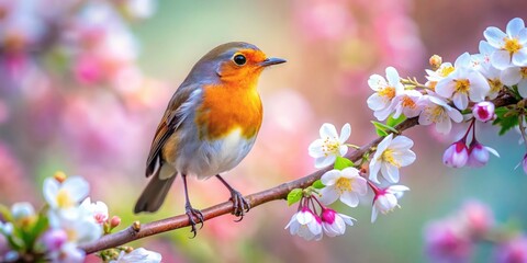 Majestic Robin on Branch: Bird Photography, Nature Image, Wildlife Photo, Spring, Redbreast Robin, Garden Bird, Closeup, Detailed, Vibrant Colors, High Resolution