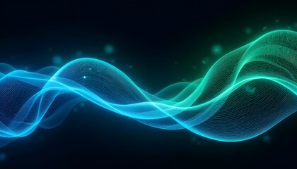 Dynamic 3D Vector Wave Lines in Blue-Green Gradient for Technology and Digital Designs

