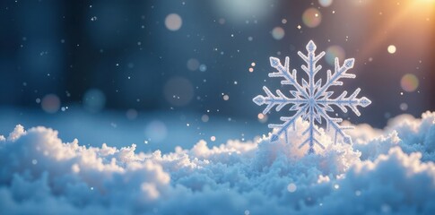 Sparkling snowflake floats in mid-air amidst frosty air, sparkling, crystal