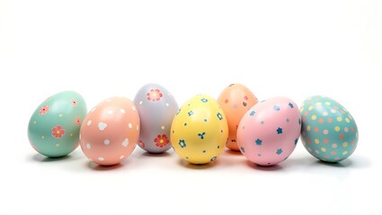 Colorful Easter Eggs with Various Patterns on White Background