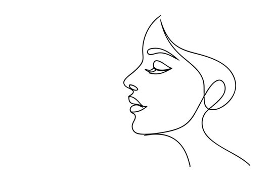 Elegant Minimalist Line Art Woman Profile, Beauty, Face, Hair, Drawing