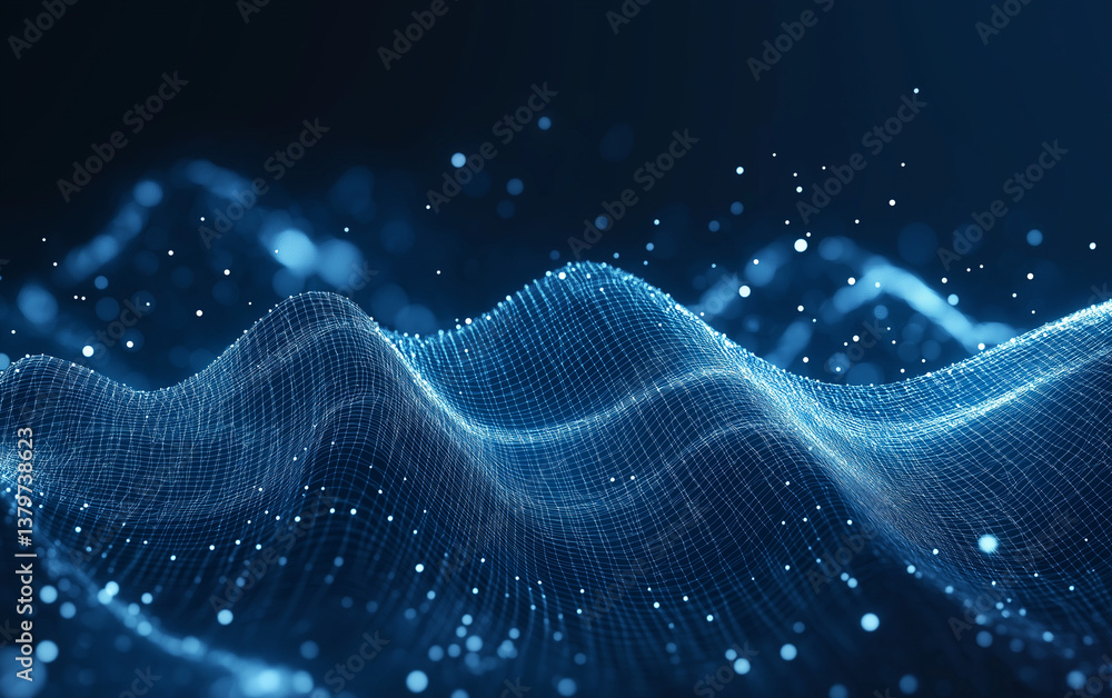 Fototapete abstract blue digital background with low-poly mesh – vector illustration of a network of dots and l