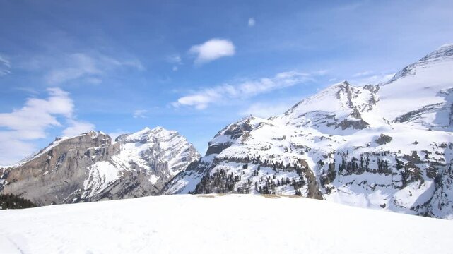 Winter mountain landscape, pan left
