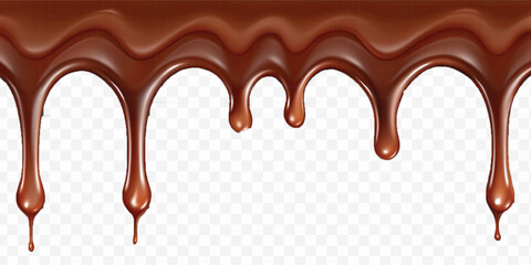 realistic dark liquid  chocolate dripping and flowing down from the top, isolated on white background