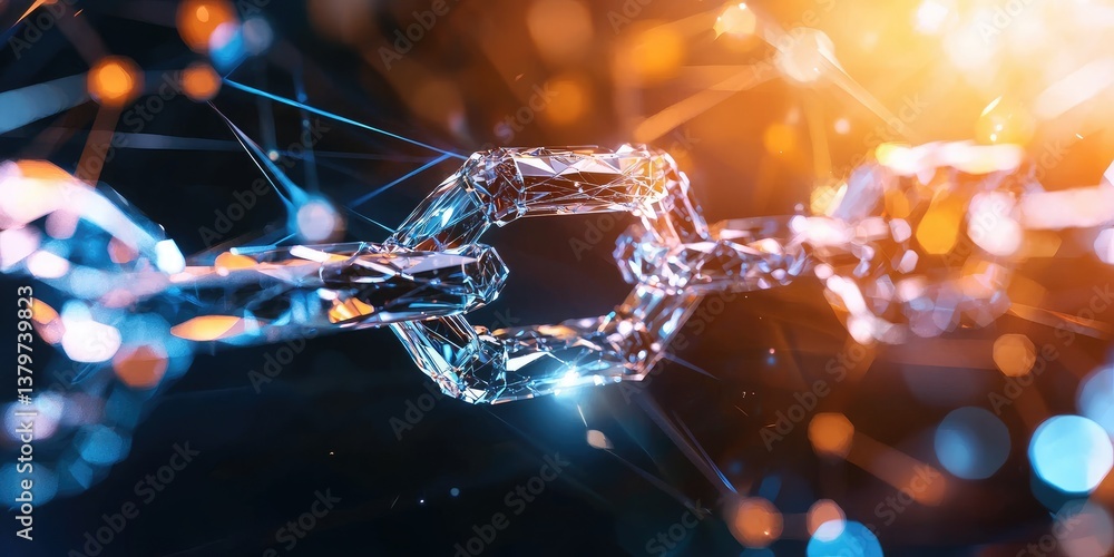 Leinwandbilder a sleek and transparent 3d illustration of a blockchain chain, its nodes shimmering like diamonds in