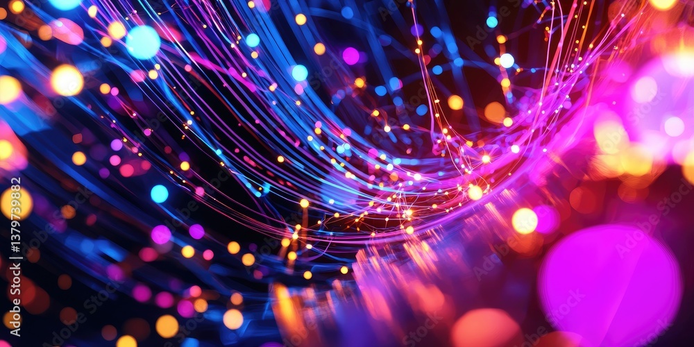 Poster A vibrant, abstract digital canvas explodes with interconnected nodes and glowing pathways, representing a vast, complex network of big data. The futuristic scene is rend