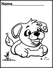 Dog with bones Coloring page, activity for kids, preschool, kindergarten and homeschool , fit for 8.5”x11” size