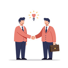 Fototapeta premium Businessmen shaking hands with a light bulb idea above them 