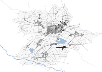 vector map of highway, buildings and waterways of murska city in Slovenia with black and white color