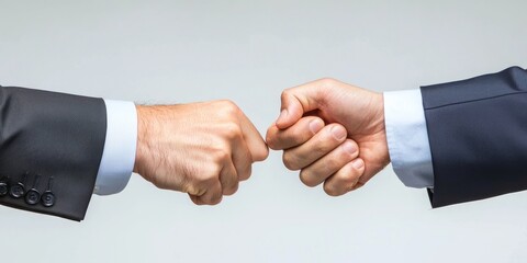 Obraz premium Two businessmen, their hands clasped in a firm grip, symbolize their commitment to a successful business merger and acquisition, signifying the beginning of a powerful ne