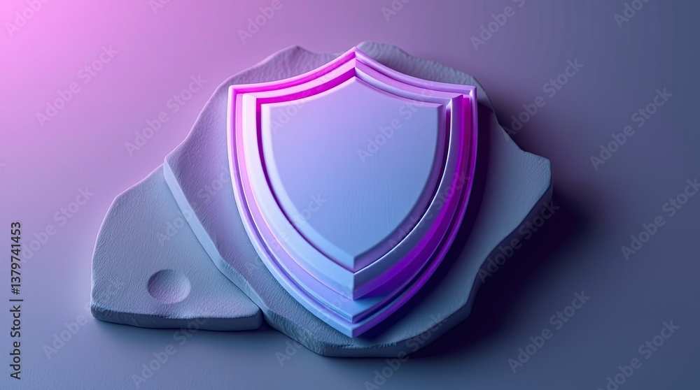 Poster a layered shield shaped object sits on a textured surface