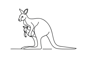 Fototapeta premium Mother Kangaroo Protecting Joey Line Art, Australian Wildlife