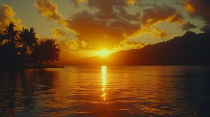 Fototapeta premium Tropical Sunset Ocean Palms.