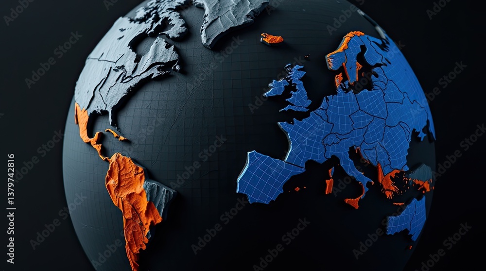 Aufkleber a three dimensional globe showing continents with contrasting color schemes