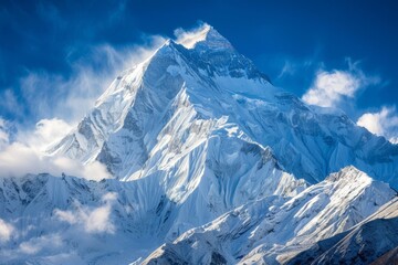 A stunning view of a snow-covered mountain peak in the Himalayas, A snowy mountain peak glistening in the sunlight