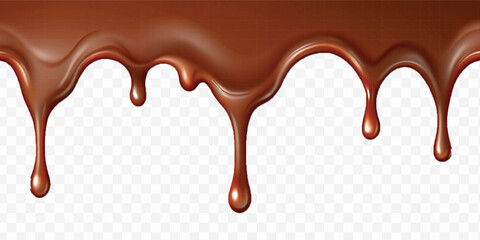 realistic dark liquid  chocolate dripping and flowing down from the top, isolated on white background