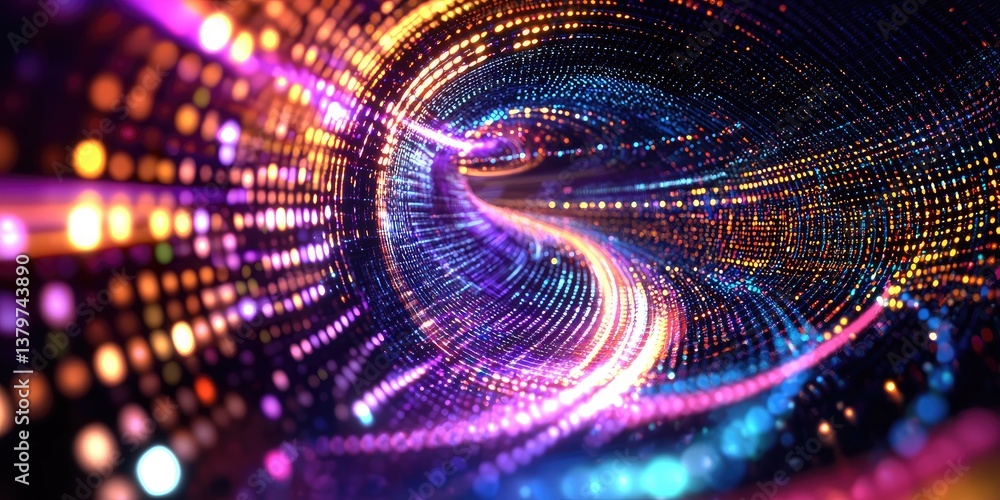 Aufkleber A swirling vortex of vibrant, pulsating dots, a digital canvas where binary code writhed and danced, creating a futuristic, matrix-like backdrop.