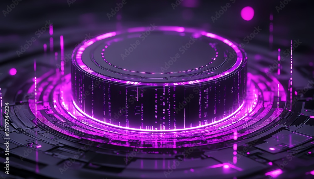 Aufkleber AI chip with futuristic glowing circuits, advanced machine learning processing, and a hightech purple digital environment, symbolizing cuttingedge computing technology