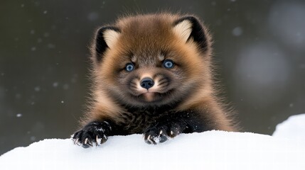 Obraz premium Adorable Baby Animal in Snowy Landscape with Bright Blue Eyes