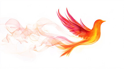 Fototapeta premium Phoenix Bird Rising Abstract Fire Colors White Background Stock Image