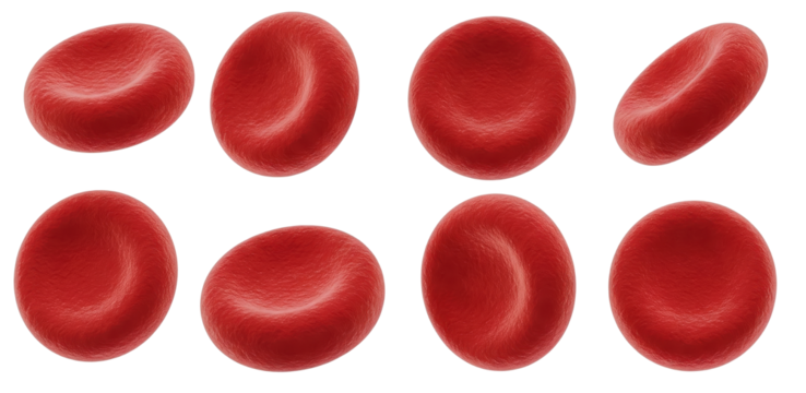 Set of Red Blood cells, erytrocytes that carry oxygen, cut out on transparent backround, PNG file graphic resource for medical purposes - Powered by Adobe