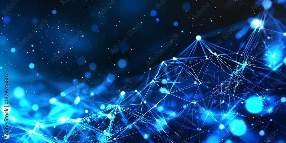 Aufkleber A vibrant, abstract template featuring interconnected lines and dots in various shades of blue, creating a futuristic and dynamic backdrop for technology and innovation.