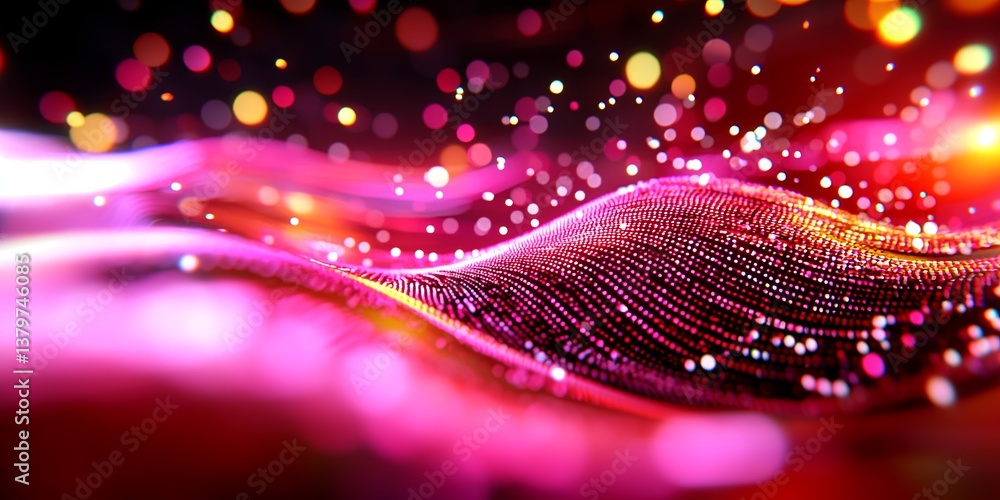 Poster A dynamic wave of particles, representing the vastness of Big Data, surges across a digital backdrop, visualized in 4K resolution to capture the intricate details and ana