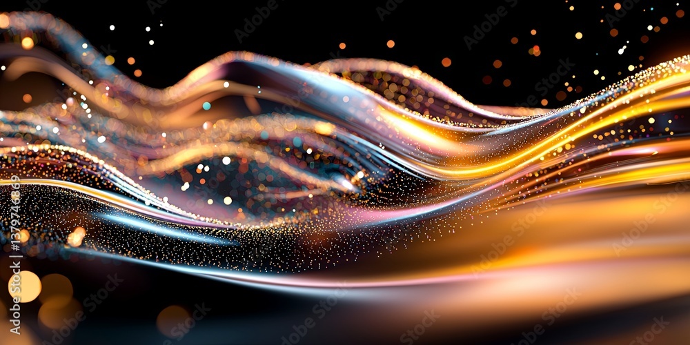 Poster A dynamic wave of particles, representing the vastness of Big Data, surges across a digital backdrop, visualized in 4K resolution to capture the intricate details and ana